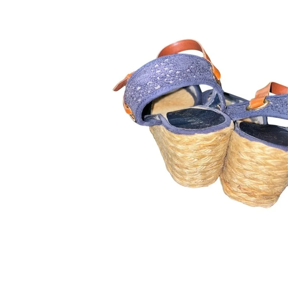 Lauren Ralph Lauren Wedge Espadrille Sandal Women Navy Lace Peep Toe 10 jute 3.5